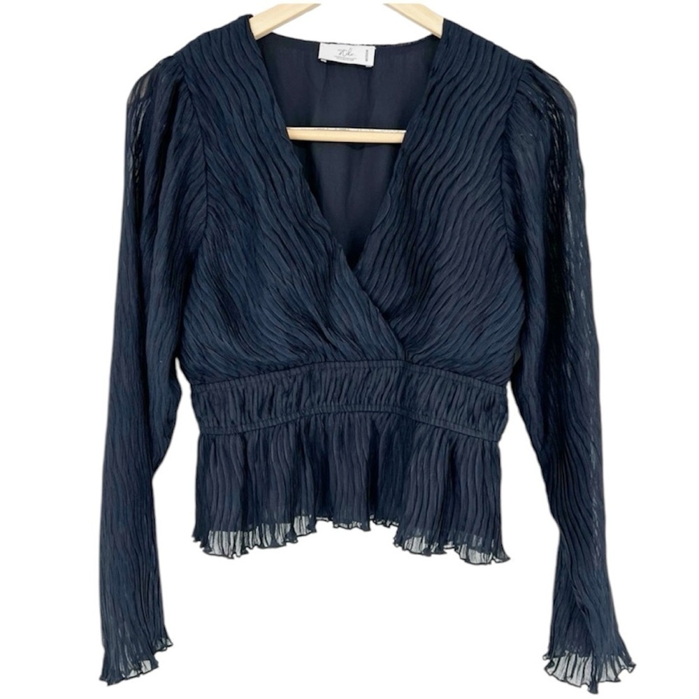 Boutique Navy Blue Wrapover‎ Surplice Blouse